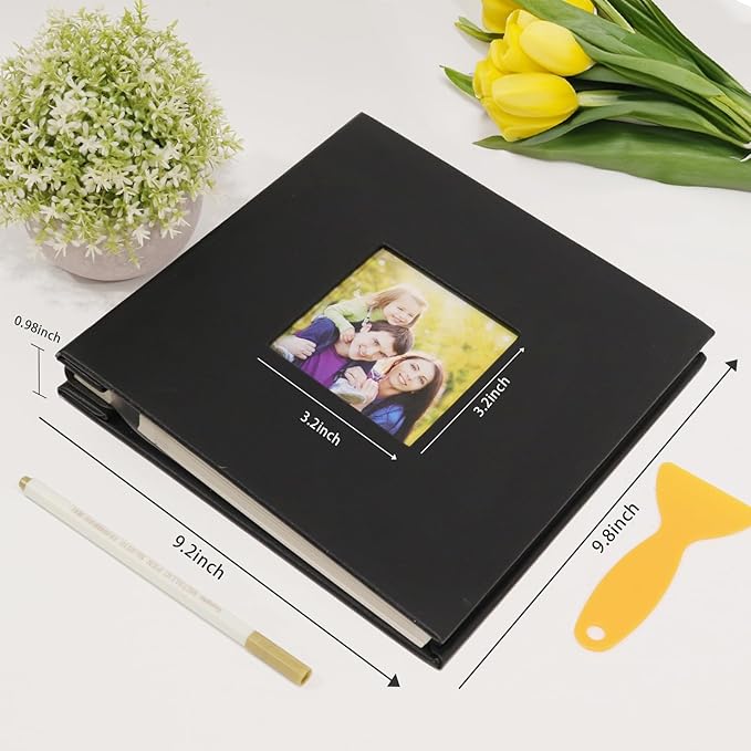 RECUTMS Photo Album Self Adhesive Magnetic Scrapbook 4x6 5x7 8x10 Pictures Scrapbook Album, 40 Pages Photo Book for DIY Baby Family Wedding with Metal Pen and Plastic Board (Black)