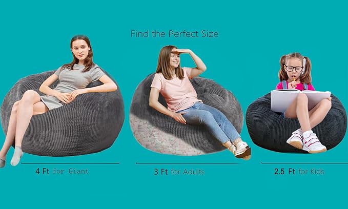 Bean Bag Chairs with Faux Rabbit Fur Cover, 3 ft Giant Memory Foam Bean Bag Chairs for Adults/Teens with Filling,Ultra Soft Faux Fur Fabric, Round Sofa for Living Room Bedroom College Dorm
