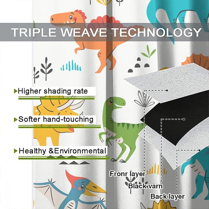 Kids Dinosaur Curtains for Boy Girl Bedroom Decor Cartoon Dino Colorful Cute Funny Animal Wildlife Printed Blackout Rod Pocket Window Drapes for Baby Nursery Playroom Living Room W26xL84in 2 Panels