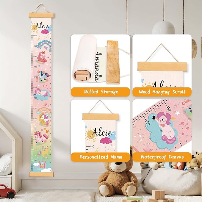 Personalize Name Growth Chart for Kids, Unicorn Kids Growth & Measuring Chart, Growth Chart for Wall, Height Measure Wall Chart Bedroom Nursery Wall Decoration,Playroom Essentials