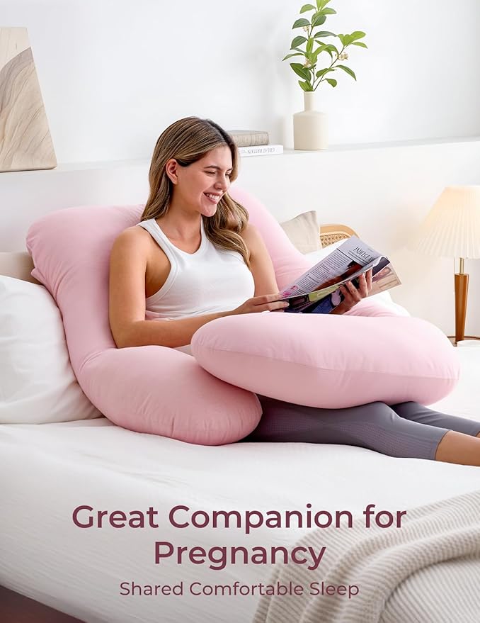 Momcozy Pregnancy Pillows for Sleeping, U Shaped Full Body Maternity Pillow for Side Sleeping - Support for Back, Legs, Belly, HIPS, 57 Inch, Pink