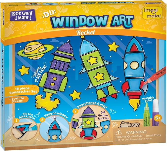 Imagimake Window Art for Kids - Rocket | Suncatcher Kits for Kids, Arts and Crafts for Ages 6-8 | Birthday Gifts for 5 6 7 8 9 10 11 12 Years Old Boys & Girls