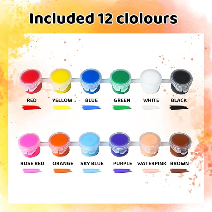 EzaroNexis Mini Acrylic Paint Set for Kids, 25 Pack 12 Colors Washable Kids Paint kit, Perfect for Home Birthday Classroom Party Favors,Painting Canvas,Paper,Wood,Rock & Fabric (350)