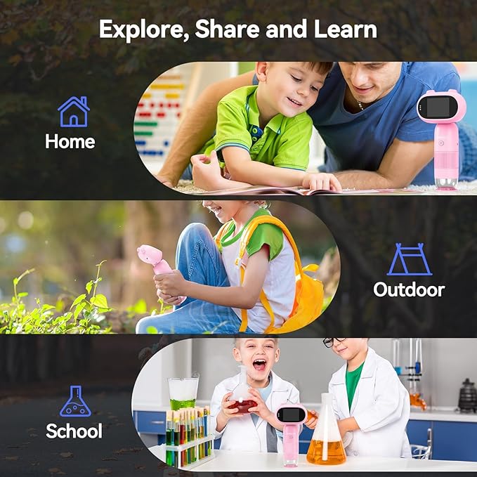 TOMLOV P30 Microscope for Kids, Portable 1000X 2'' LCD Digital Microscope for Slides, HD Camera & Video, Pocket Magnifying Glass with Light, Handheld Magnifier for Home Science Education, Mini Scope