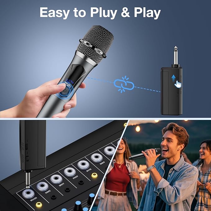 Wireless Microphone,Professional Dual Handheld Cordless Dynamic Mic System with Rechargeable Receiver,Karaoke Microphone Set for Singing, Karaoke, Wedding, DJ, Party, Speech,Church,Class Use,PA System