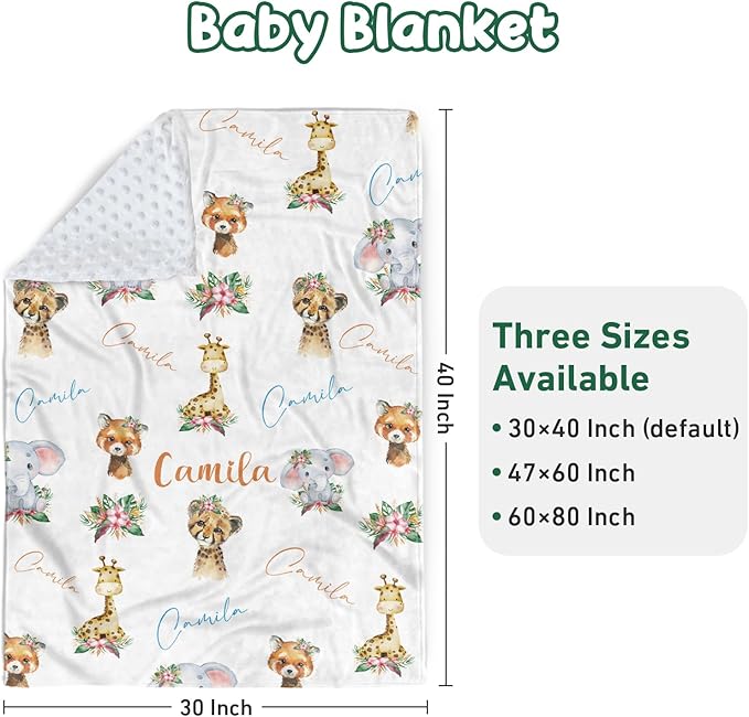 Personalized Baby Crib Bedding Set - Custom Name Lions Design 3 Pcs Set - Soft Blanket with Double Layer Dotted Backing, Fitted Sheet, Room Rug for Newborns Boys Girls Shower Gift