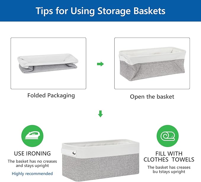 Bidtakay Small Bins for Organization Fabric Baskets for Toilet Paper Storage [4-Pack] Collapsible Narrow Baskets for Towels Socks Organizer Decorative Bins for Nursery Closet Cabinet -15x6x5.5In