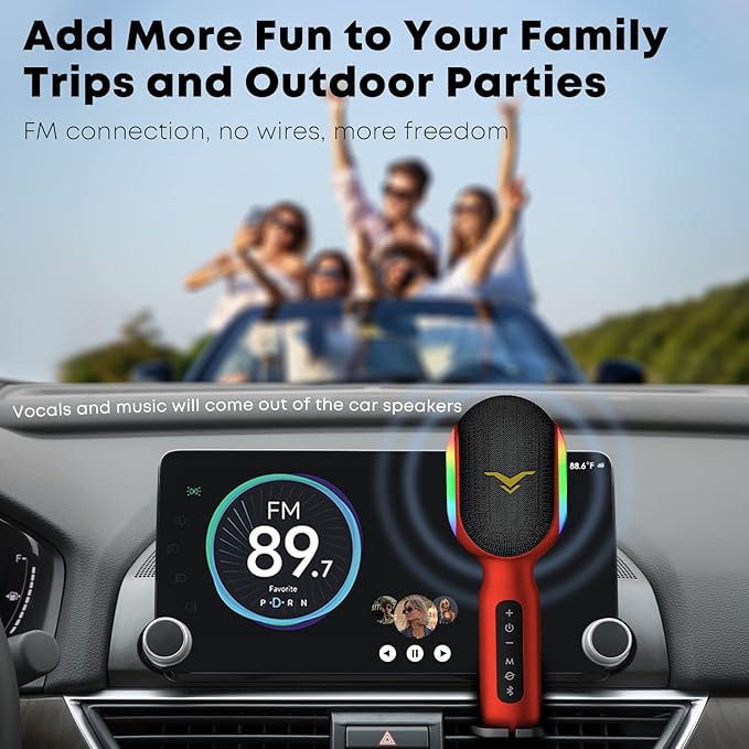 Wireless Bluetooth Karaoke Microphone, 5-in-1 Portable Handheld Mic Speaker with Dynamic RGB Lights, Mini Karaoke Machine for Car Travel Home Party, Music Recording, Duet Singing, Gift for Kids Adults