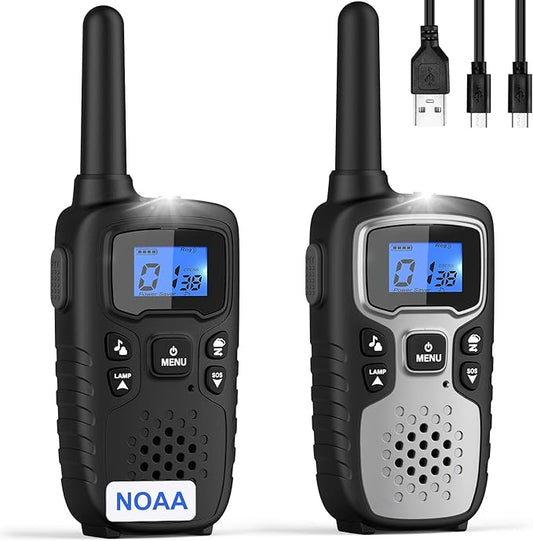 Wishouse Walkie Talkies for Kids Adults - Long Range Rechargeable 2 Way Radios,Gift,Hiking Accessories Camping Gear with Lamp,SOS Siren,NOAA Weather Alert,VOX,Easy to Use 2 Pack