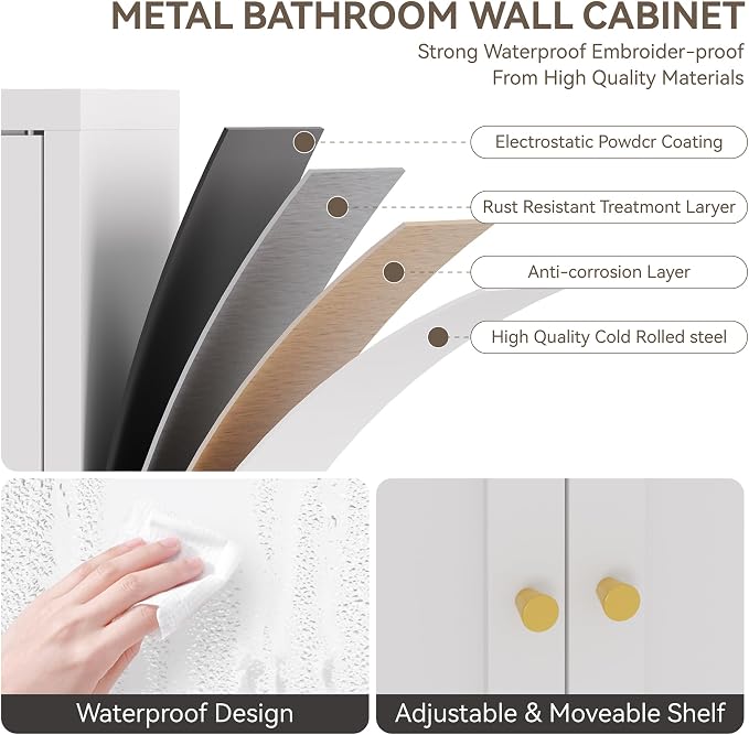 YAUWOH Metal Bathroom Storage Cabinet, Bathroom Floor Storage Cabinet - Image 7