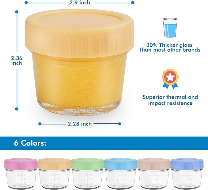 WILLDAN Glass Baby Food Storage Jars w/Lids (4 oz, 24 Pack Set) Snack, Puree, Reusable Small Containers, Breast Milk, Fridge or Freezer, Microwave & Dishwasher Safe, Essential Must Have for Infants