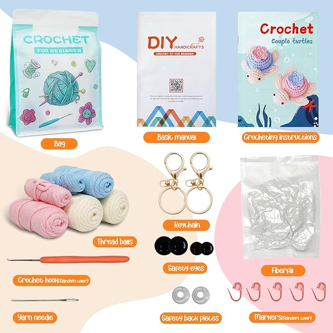 TAKADODO Crochet Kit for Beginners - Learn to Crochet Kits for Adults Beginner with Step-by-Step Video Tutorials - Crochet Kits for Adults and Kids (Turtle)