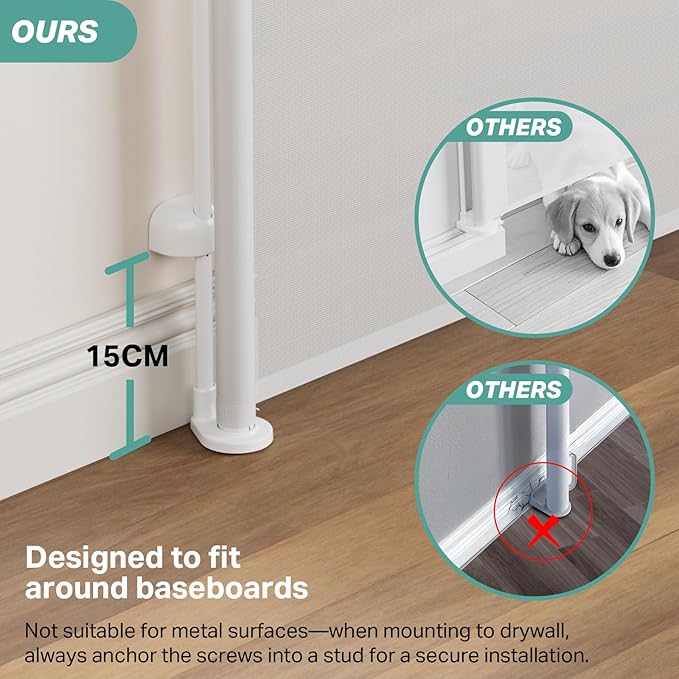 Cumbor 2-Pack Retractable Baby Gates for Stairs, 55" Wide Soft Mesh Pet Gate for Dogs with One Hand Opening, 34" Tall Toddler Gate with Top Lock for Bedroom, Doorways, Indoor/Outdoor, White