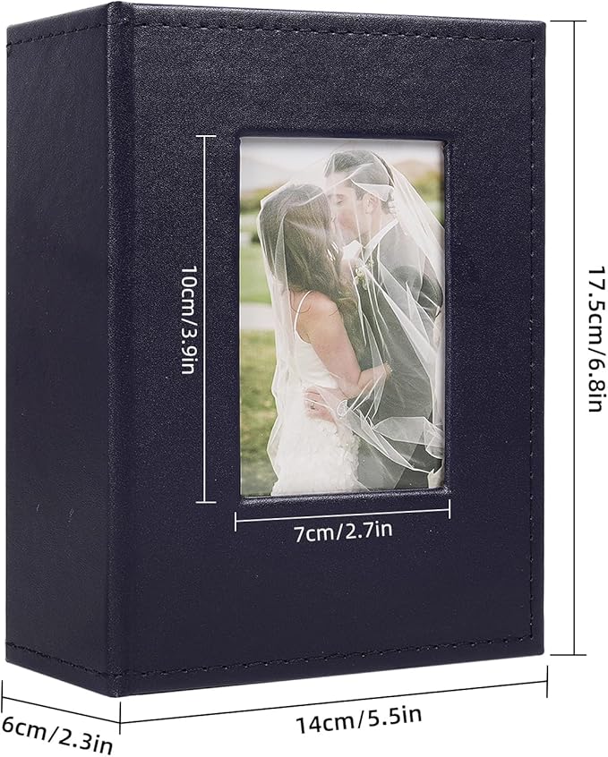 RECUTMS Small Photo Album 4x6 52 Photos, Leather Cover Mini Photo Book with Front Window Holds 52 Vertical Photos, for Artwork or Postcards Storage Wedding Family Baby Vacation(Dark Blue)