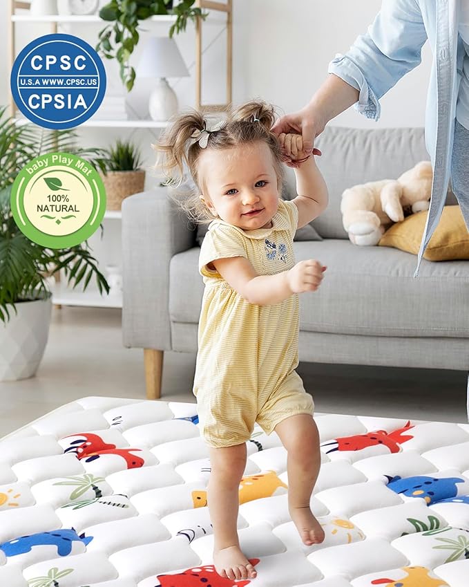 Odorless Premium Foam Baby Play Mat 79" x 63", Soft Microfiber Fabric Crawling Mat for Floor- Comfortable and Hypoallergenic, Non-Slip Cushioned Floor Playpen mat for Infants,Babies,Toddlers