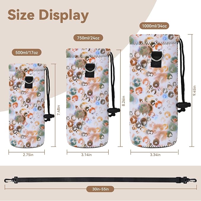 AUPET Water Bottle Sling Bag Carrier Crossbody Sleeve,Insulated Neoprene Bottle Case Holder Pouch Cover 500ML/17oz with Shoulder Strap for Walking Women Men