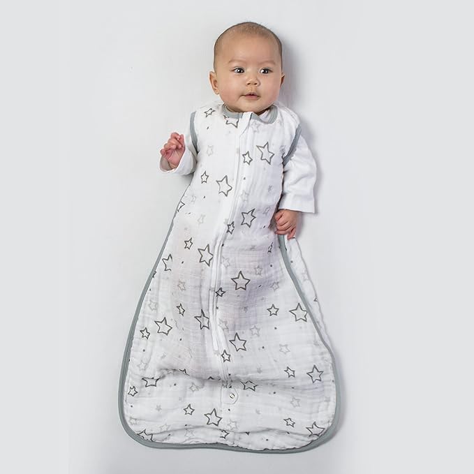 Amazing Baby Cotton Muslin Sleeping Sack, For Baby Boy or Girl, Wearable Blanket with 2-way Zipper, Stars, Sterling, Large (12-18 Month)