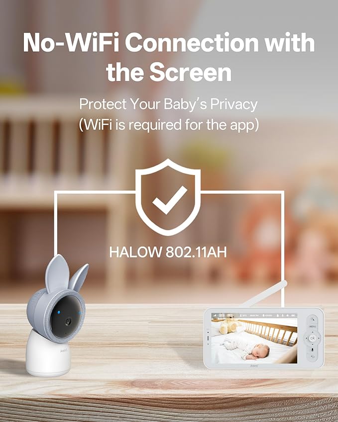 ARENTI Baby Monitor with 2 Cameras, Cry&Motion Detection, 2K Smart Baby Camera with 5'' Upgraded Wireless Display, 2 Way Audio, Super Night Vision, Lullabies, Breathing Light, Temp&Humidity Sensor