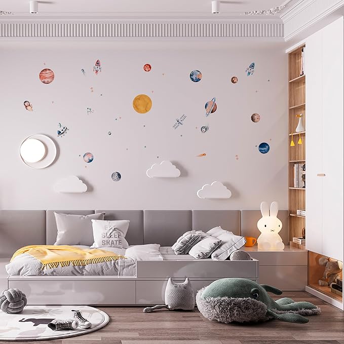 Solar System Wall Decals for Kids - Planets and Space Themed Wall Stickers by Lipastick - Peel and Stick Vinyl Decals for Boys and Girls Bedroom, Nursery, Playroom, Daycare - M Size