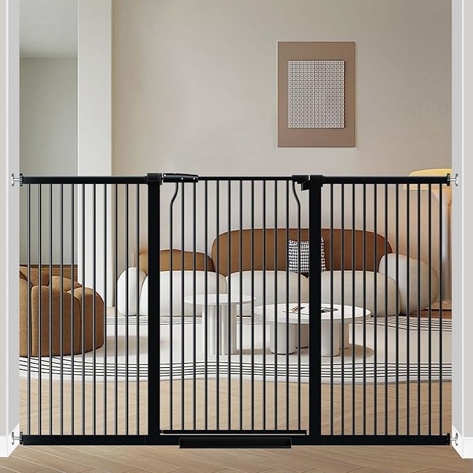 40.5" Extra Tall Baby Gate for Stairs, 68.5"-72.2" Extra Wide Long Dog Gate for The House, Safety Child Gate Easy Walk Thru Indoor, Metal Auto Close Pressure Mount Pet Gate for Doorways Hallway, Black