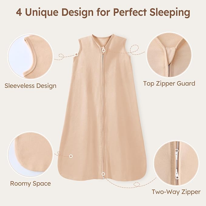 Baby Sleep Sack 6-12 Months 3 Pack 100% Cotton Lightweight 0.5 TOG Wearable Blanket Baby Sleep Bag with 2-Way Zipper for Newborn Infant Orange Flowers & Plaid