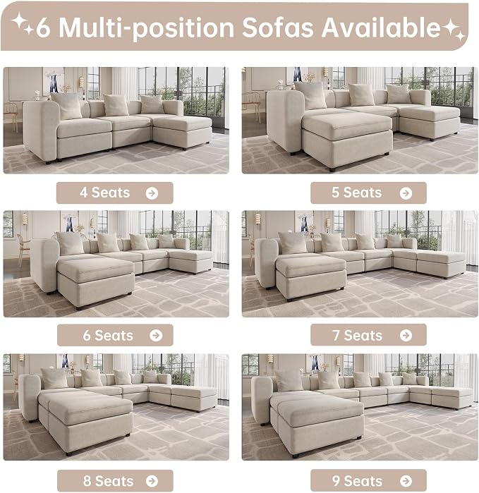 Guyii Velvet Sectional Sofa, Oversized 9-Seater U-Shaped Convertible Couch - Image 8