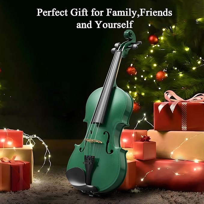 4/4 Beginner Violin Kit for Adults, Complete Full Size Violin Set with Portable Case, Bow, Rosin, Green
