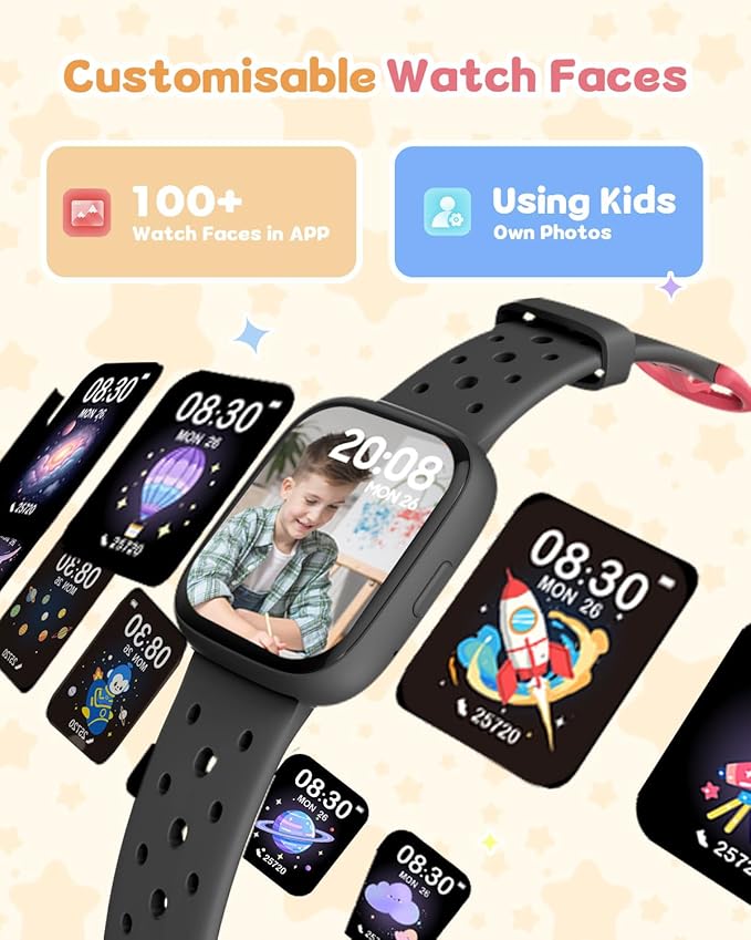 Kids Watch for Boys 5-12, Kids Smart Watch Fitness Tracker Pedometer, No Phone Needed, Puzzle Games with Parental Control, IP68 Waterproof, Heart Rate, Sleep Monitor, Step Counter, 80 Sports