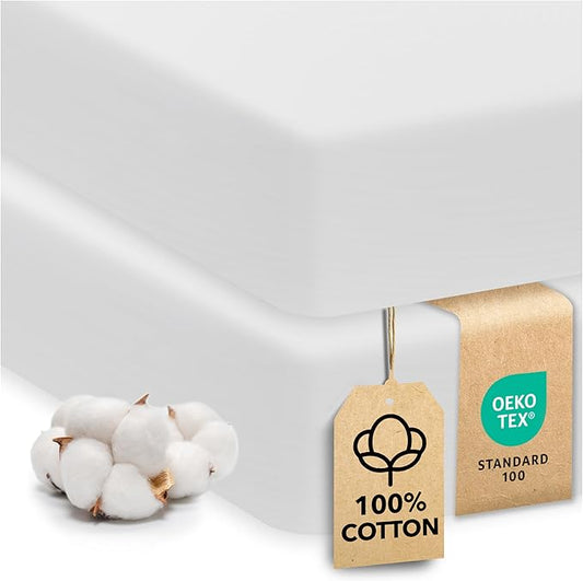 Sweety Fox 2-Pack Cotton Jersey Crib Sheets – Soft Fitted Sheets for Boys and Girls, Mini Crib Sheets, Toddler Bed Sheets (White)