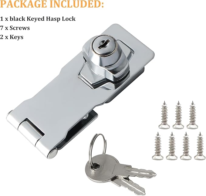 Alise Keyed Hasp Lock,4 Inch Safety Packlock Clasp Hasp Lock Latch with Lock,Door Hinge Lock with Keys Keyed Locking Hasp for Cabinets Closets Doors,Chrome