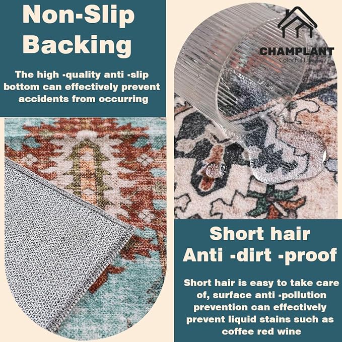 Washable Area Rug 4'x6' Traditional Floor Cover Foldable Thin Rugs Retro Kitchen Indoor Distressed Non Slip Carpet Floral Print Mat Bedroom Living Room