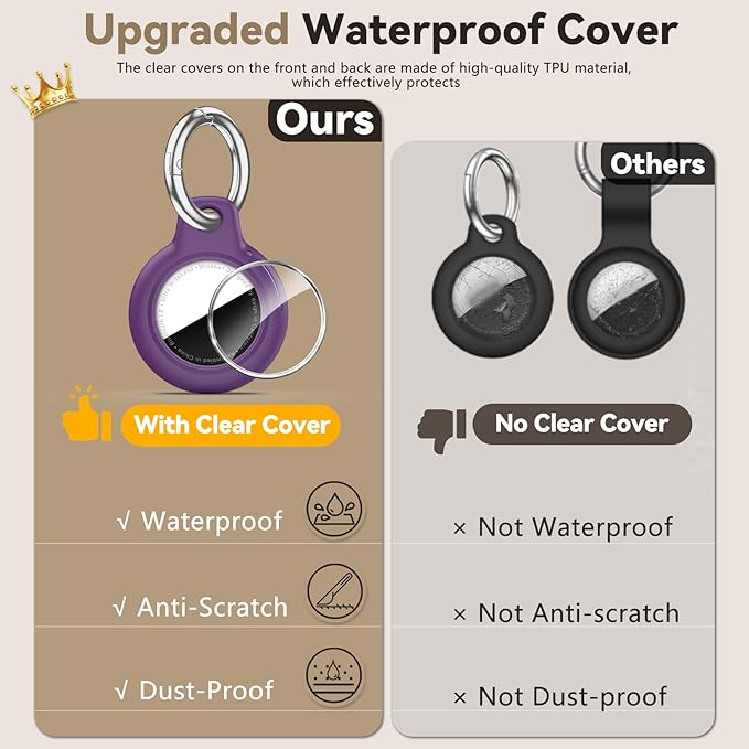 Upgrade Waterproof 2 Pack Airtags Holder with Apple Airtags Keychain, Hard PC Air Tag Case, Anti-Scratch & Shock Air tag Holder, Men's Women's Keyrings & Keychains-Black+Dark Purple