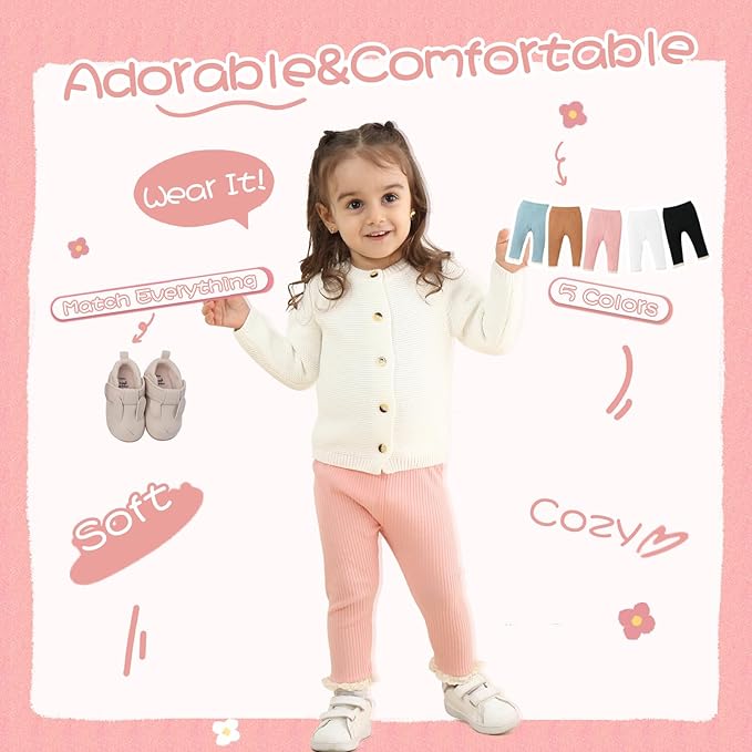 Newborn Toddler Baby Girl Pants Leggings Ribbed Straight Flare Infant Girl Pants Leggings Bell Bottoms 5 Packs