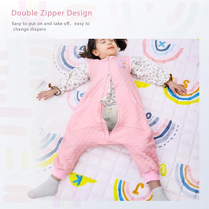 Baby Toddler Sleep Sack with Feet 2.5 TOG Winter, Wearable Blanket with Legs, Toddler Sleeping Sack Long Sleeve (Pink, 12-24 Month)