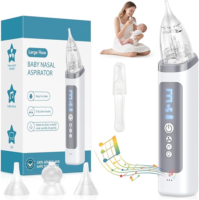 Nasal Aspirator for Baby, Electric Nose Sucker for Baby & Toddler, Congestion Relief with 3 Levels Suction,Soothing Light & Nursery Rhymes