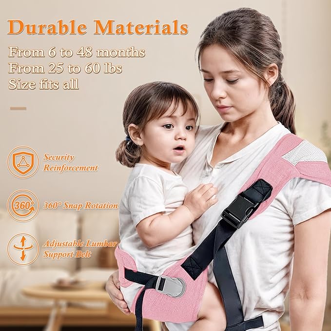 Baby Carrier Newborn to Toddler-Adjustable Baby Sling Carrier,Toddler Carrier for 25-60lbs,Comfortable Toddler Sling for Hands-Free Carrying (Pink)