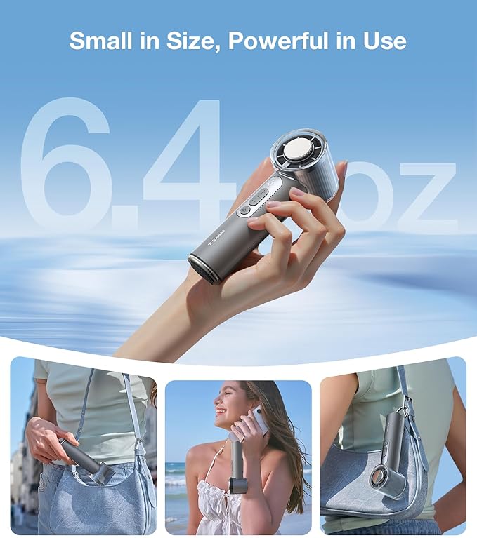 TORRAS COOLiFY iva Handheld Fan with Ice Cooler, 0-100 Adjustable Speed, Super Mini Powerful Portable Fan 5000mAh Rechargeable, Hand Fans for Travel Essentials, Outdoor, Gifts for Dad Women, Charcoal