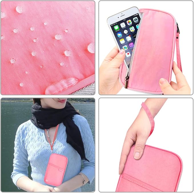 RFID Family Passport Wallet Holder Waterproof, Travel Document Organizer Credit Card Clutch Bag for Men Women