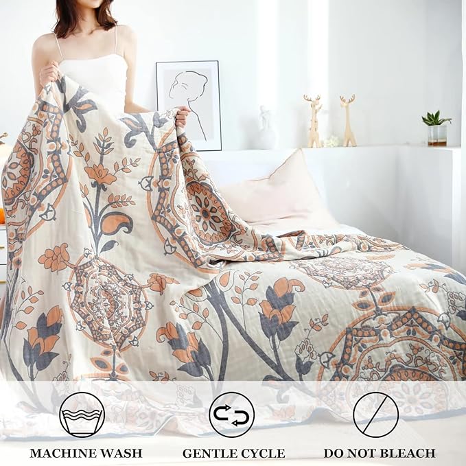 LUTBM Boho Throw Blanket for Bed 100% Cotton Ultra Soft Rustic Quilt Summer - Image 4