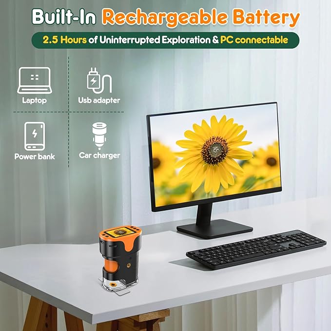 1000X Handheld Microscope for Kids 4K 2.0" Screen Rechargeable Mini Pocket Digital Microscopes w/Slides Kit Portable Edu Gift Age 4-6 8-12 Children Students