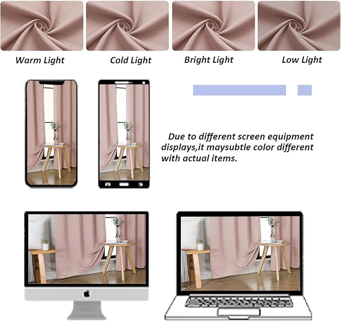 Simplebrand Ava Blush Blackout Curtains for Bedroom 90 Inches Long 2 Panels Set, Solid Privacy Energy Saving Living Room Window Treatment Curtains Blackout Drapes, W50 x L90 Inch, Blush