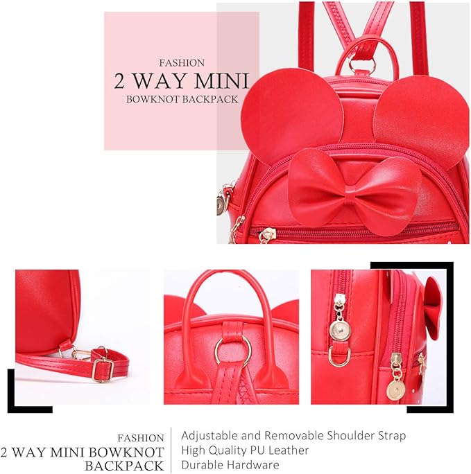 KL928 Girls Bowknot Polka Dot Cute Mini Backpack Small Daypacks Convertible Shoulder Bag Purse for Women