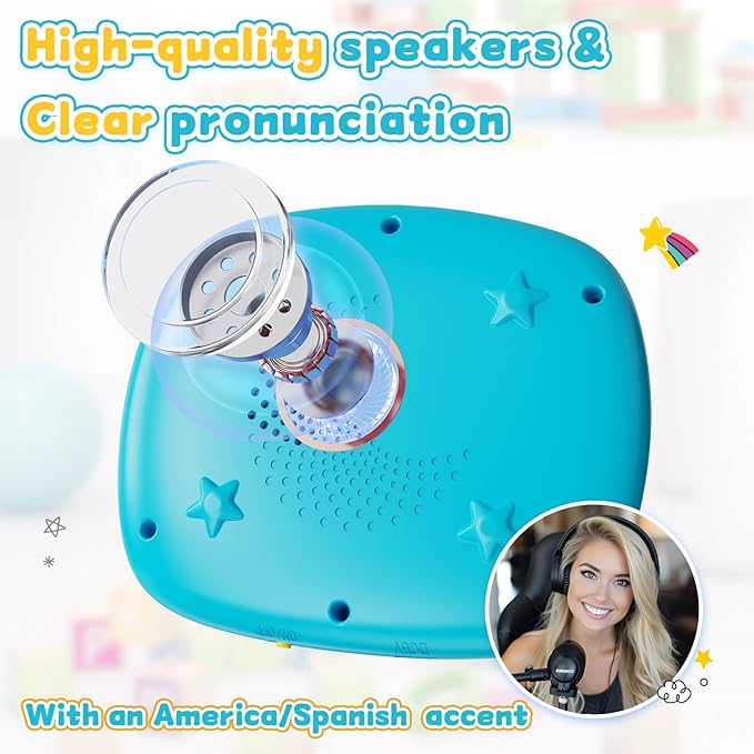 Toddlers Bilingual Spanish & English Talking Flash Cards with 288 Sight Words, Speech Therapy Toys for 3 4 5 6 Years Old Boys and Girls, Learning Educational Kids Gifts (Blue)