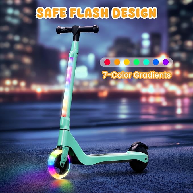 CBD Electric Scooter for Kids, 6 Mph Top Speed, Up to 5 Miles Range, 5.3" Solid Tires Wheel and Front Light, Kick Scooter Adjustable Height for Kids Age 6-12