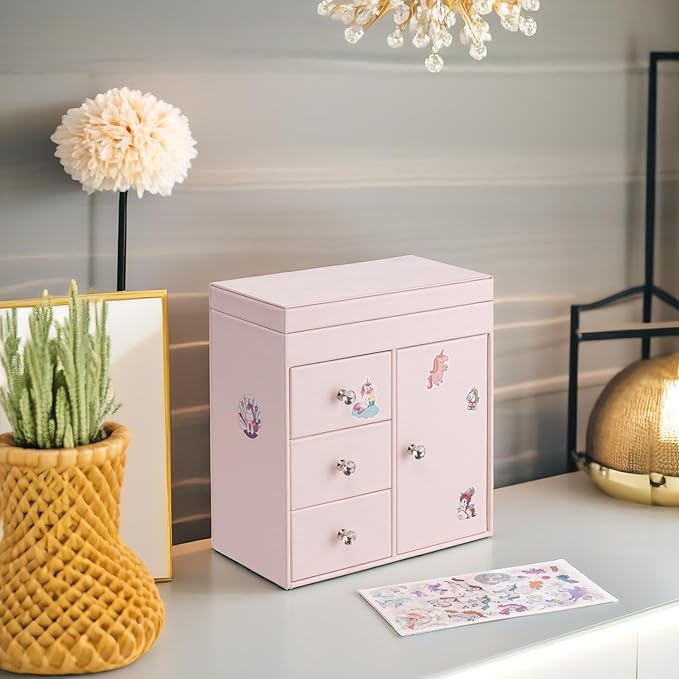 Vlando Musical Jewelry Box with Spinning Ballerina, Girls’ Jewelry Organizer for Necklaces Rings and Hair Accessories, Gift for Girls and Kids, Barely Pink