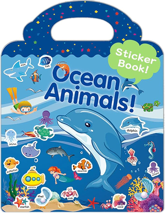 Benresive Reusable Sticker Book for Toddlers 2-4 Years, Fun Travel Stickers for Kids, Waterproof Sticker Books for Toddlers 1-3, Crafts Activities for Todddlers 1-3 2-4 3-5 - Ocean Animals