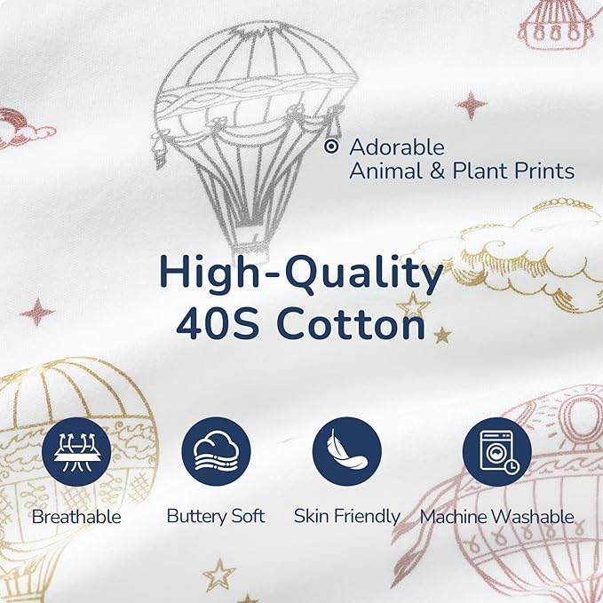 Baby Sleep Sack 12-18 Months, Cotton Detachable Long Sleeve Sleep Sack, 1.0 Tog Toddler Sleeping Sack with Temperature Strips, 2-Way Zipper Wearable Blankets for Newborns, Hot Air Balloon