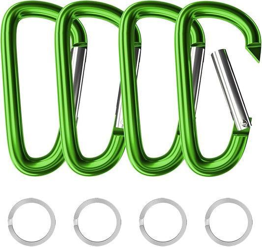 sprookber 4" & 5" Extra Large Aluminum Carabiner D Ring, Caribeener Clips, Spring Snap Hook for Keychain Clip, Set of 4