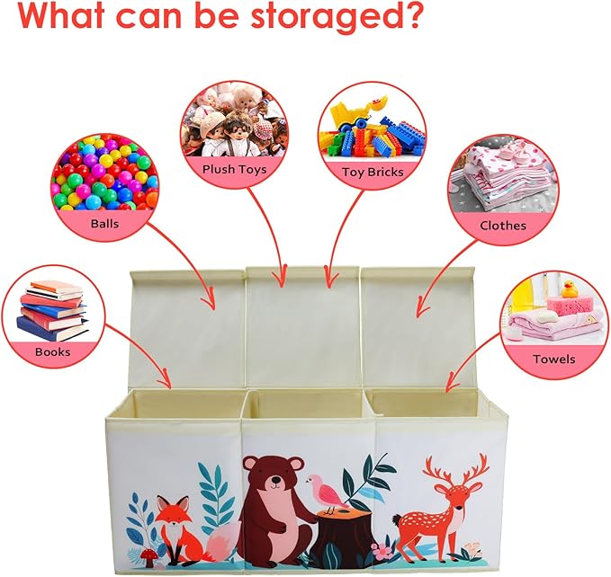 Toy Box Chest for Kids, Collapsible Oxford Toy Storage Box with Handles for Boys Girls, Extra Large Sturdy Waterproof Toy Organiser for Bedroom Playroom, 37.7×12.5×15.7 Inch (Forest Animals)