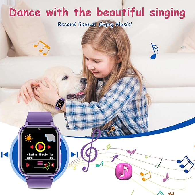Goodatech 1.69'' Kids Smart Watch for Kids Boys Girls, HD Camera,26 Puzzle Games,Video Music Player,Pedometer,Flashlight,Alarm Clock, Christmas Birthday Gifts for 4-12 Years Children (Purple)